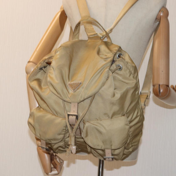 PRADA Rucksack Nylon Beige Auth 73873