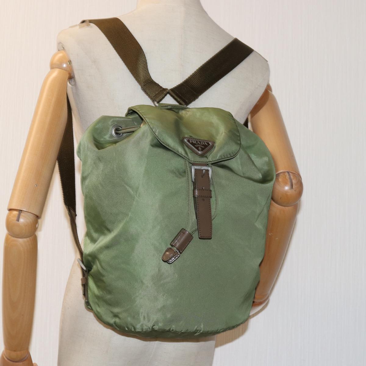 PRADA Backpack Nylon Khaki Auth 73876