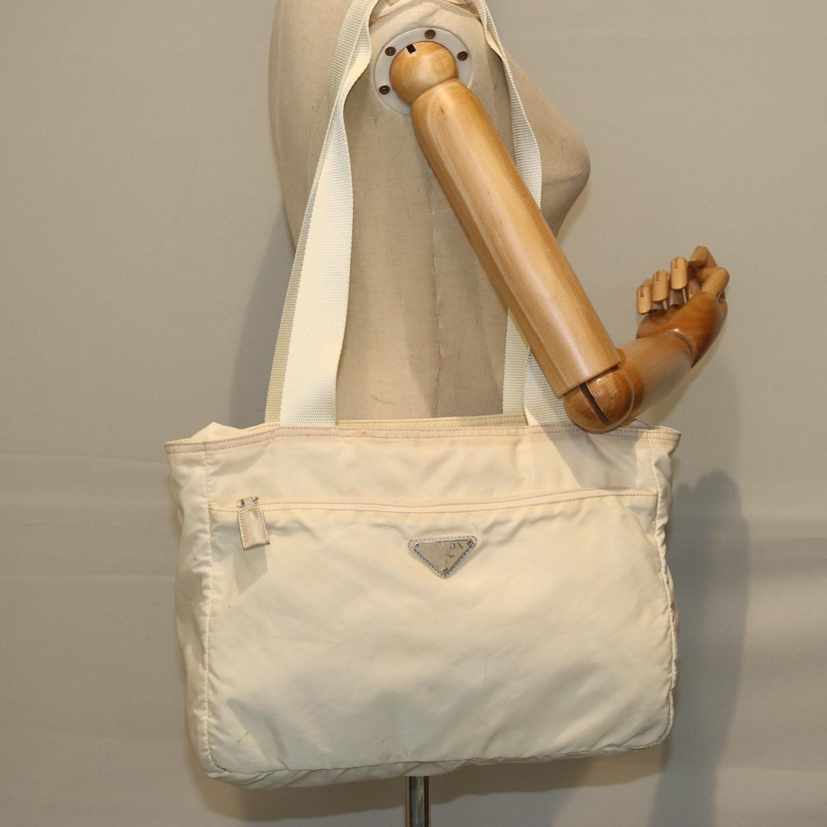 PRADA Shoulder Bag Nylon Cream Auth 73885