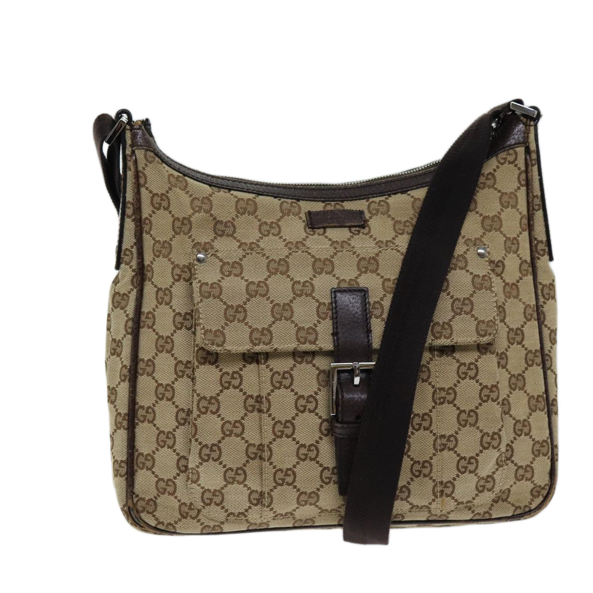 GUCCI GG Canvas Shoulder Bag Beige 114272 Auth 73889