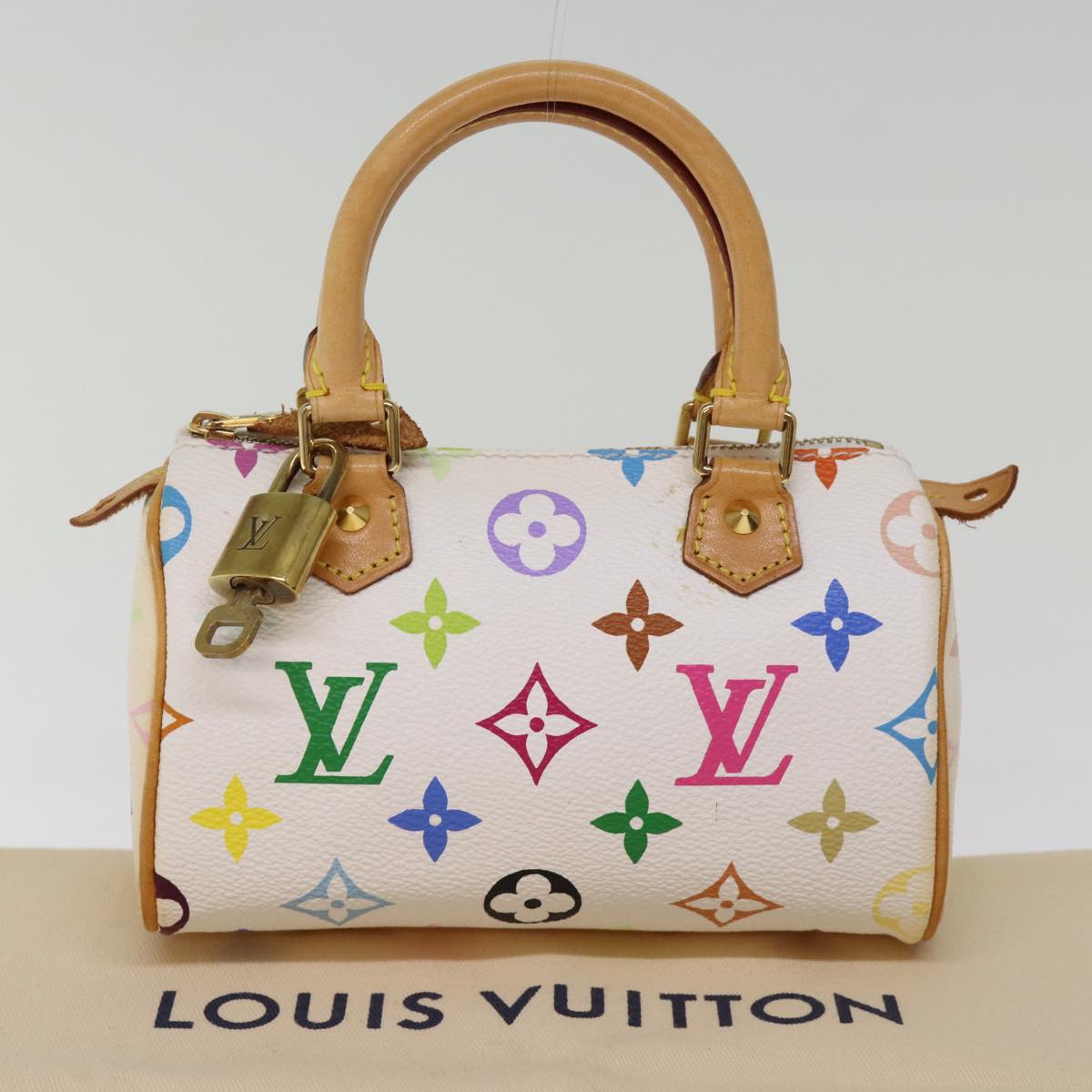 LOUIS VUITTON Monogram Multicolor Mini Speedy Hand Bag Black M92644 Auth 73932A