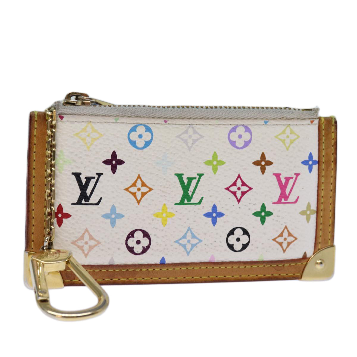 LOUIS VUITTON Monogram Multicolor Pochette Cles Purse White M92655 Auth 73948