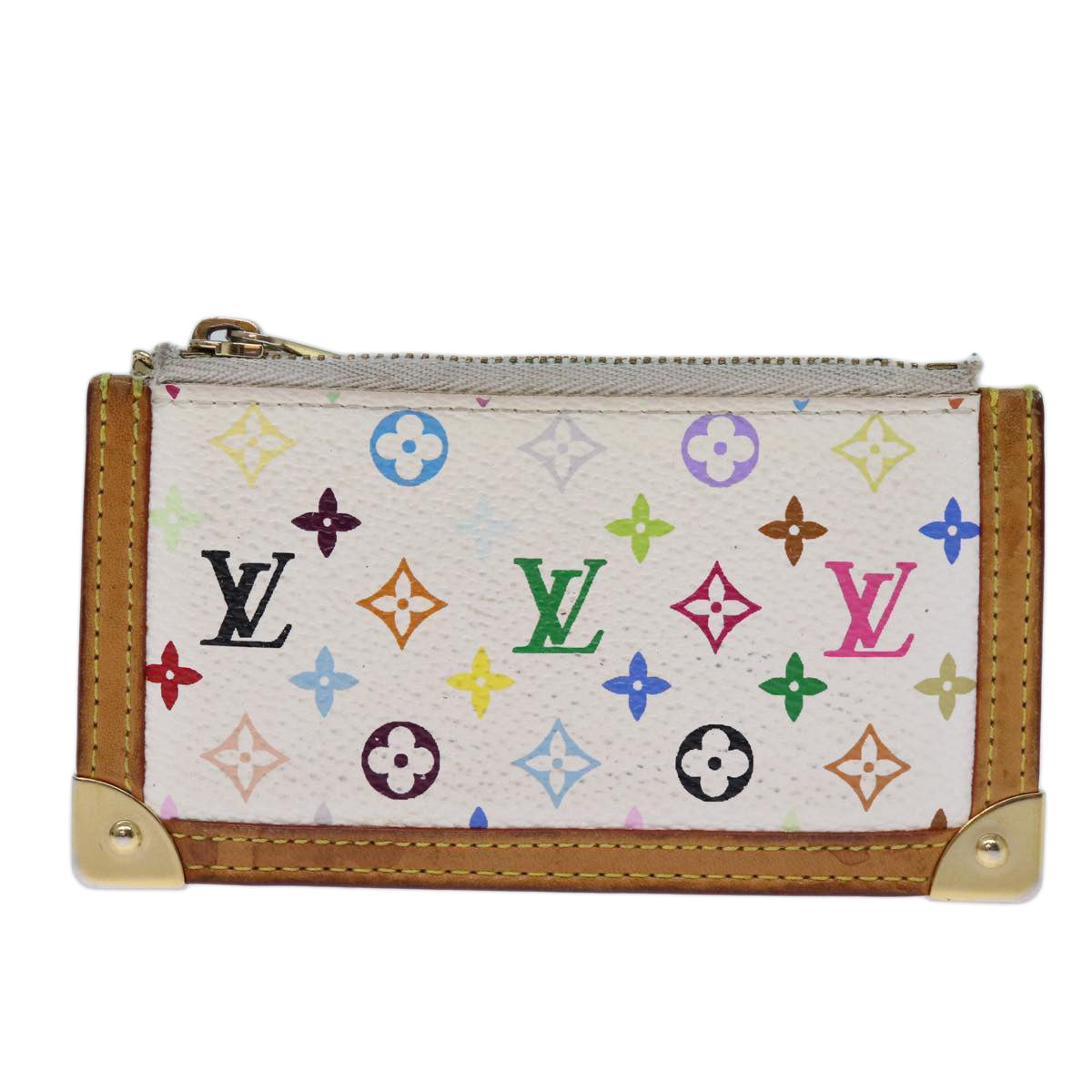 LOUIS VUITTON Monogram Multicolor Pochette Cles Purse White M92655 Auth 73948