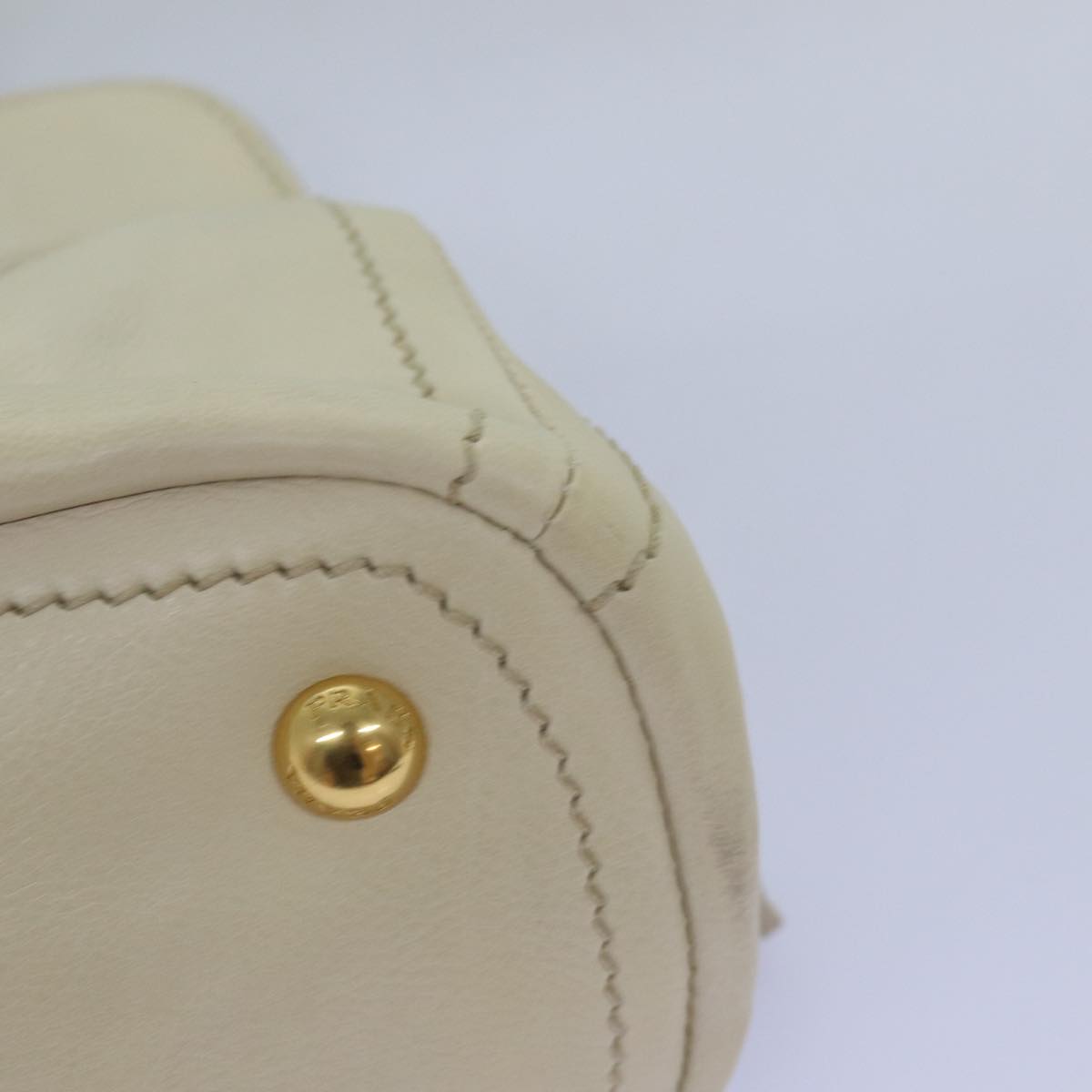 PRADA Hand Bag Leather 2way Cream Auth 73971