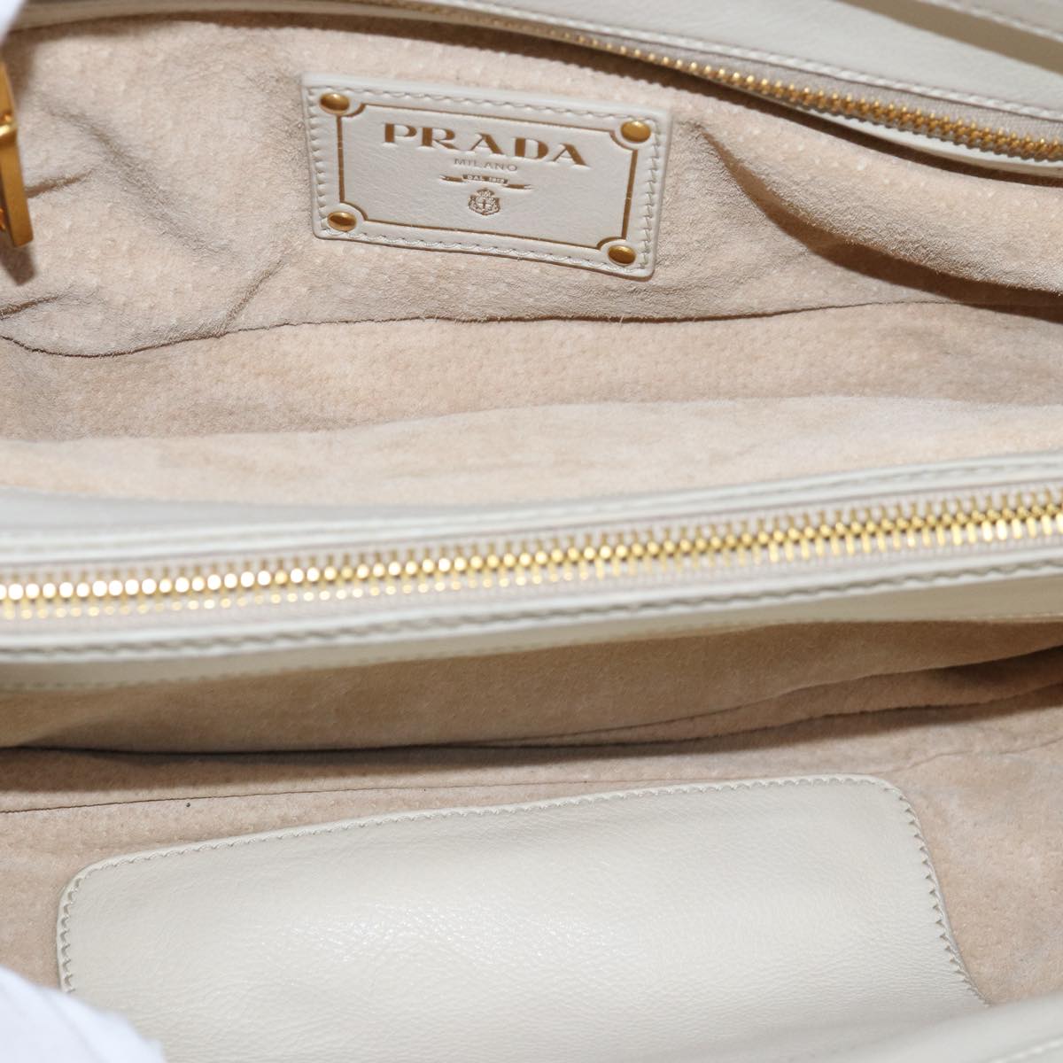 PRADA Hand Bag Leather 2way Cream Auth 73971