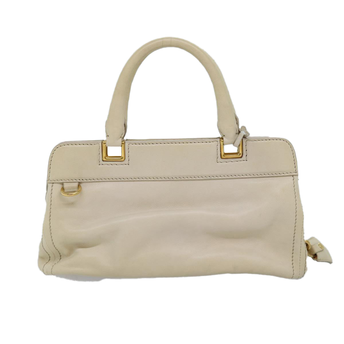 PRADA Hand Bag Leather 2way Cream Auth 73971 - 0