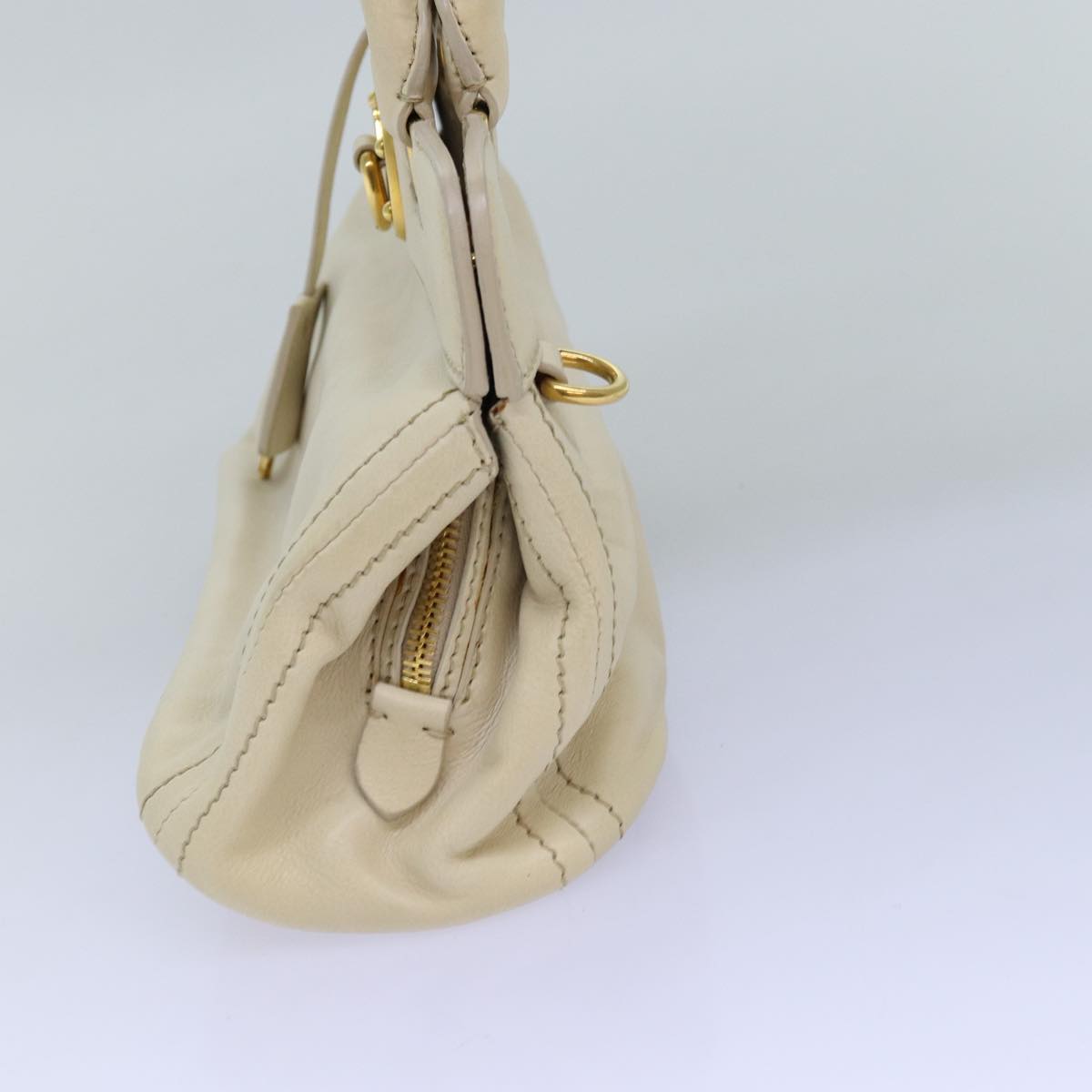 PRADA Hand Bag Leather 2way Cream Auth 73971