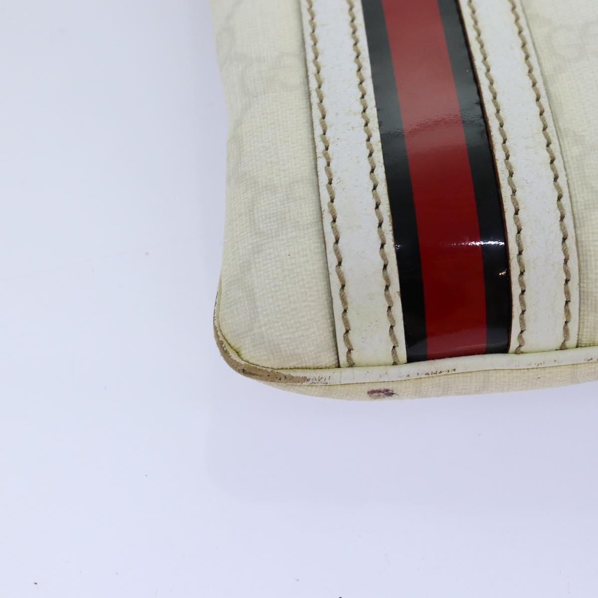 GUCCI GG Canvas Sherry Line Shoulder Bag PVC White Red Navy 153244 Auth 73983