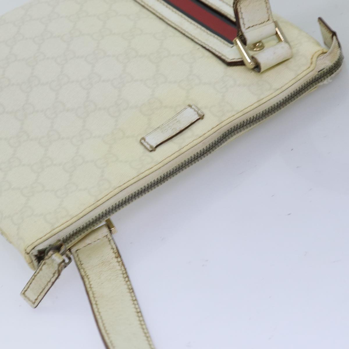 GUCCI GG Canvas Sherry Line Shoulder Bag PVC White Red Navy 153244 Auth 73983