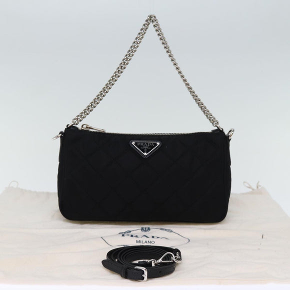 PRADA Chain Shoulder Bag Nylon 2way Black Auth 73993AM