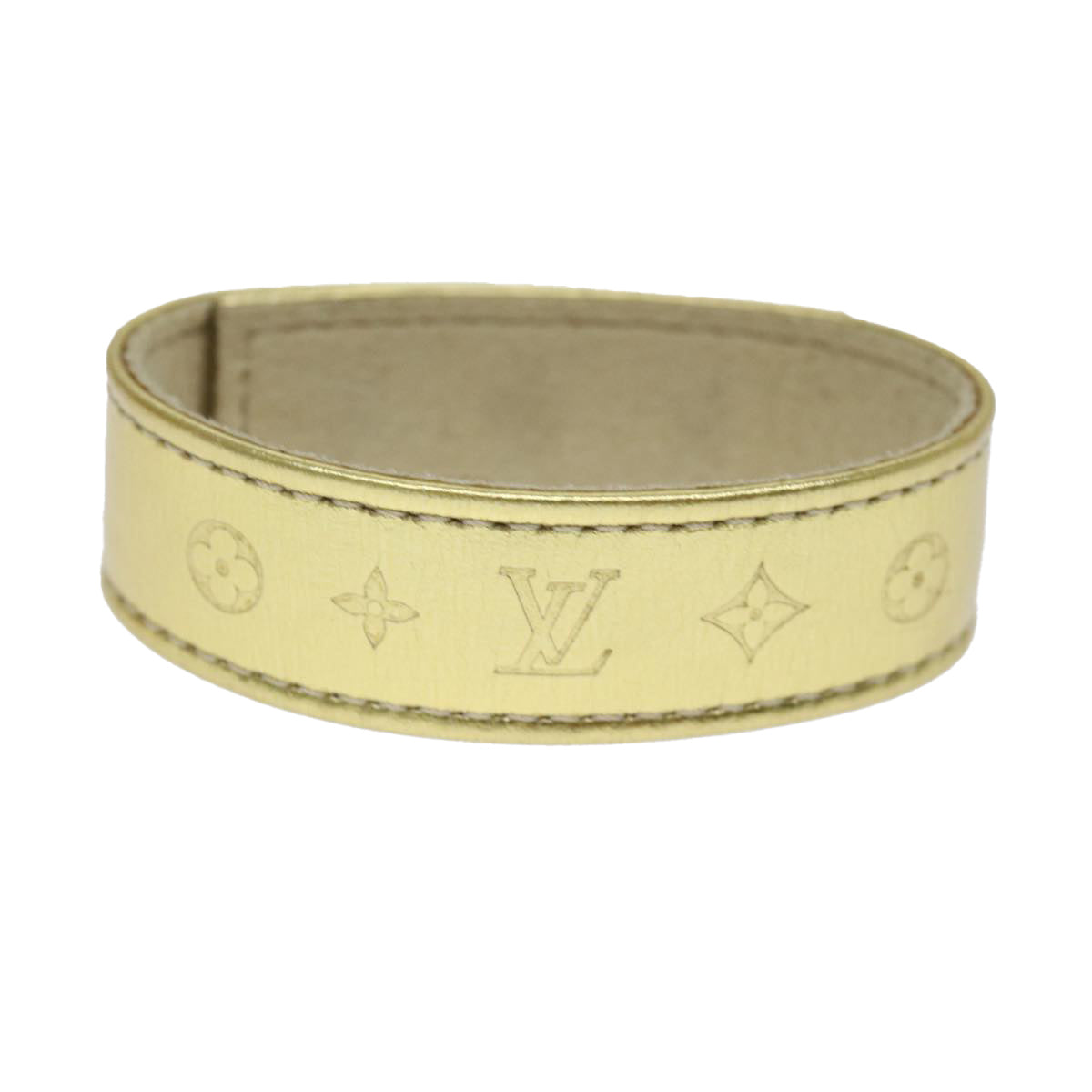 LOUIS VUITTON Suhari Bracelet Leather 2008 Hong Kong Only Gold All LV Auth 74006
