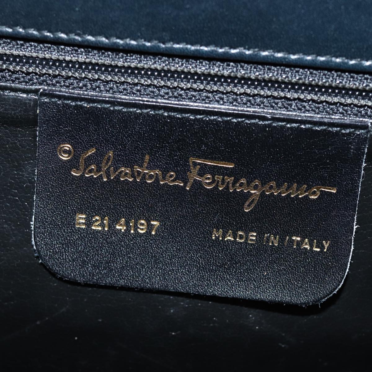Salvatore Ferragamo Gancini Hand Bag Leather Navy Auth 74030