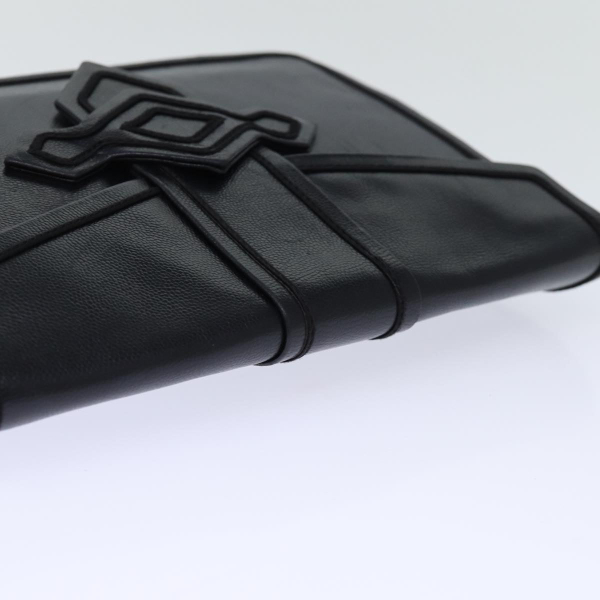 SAINT LAURENT Clutch Bag Leather Black Auth 74100