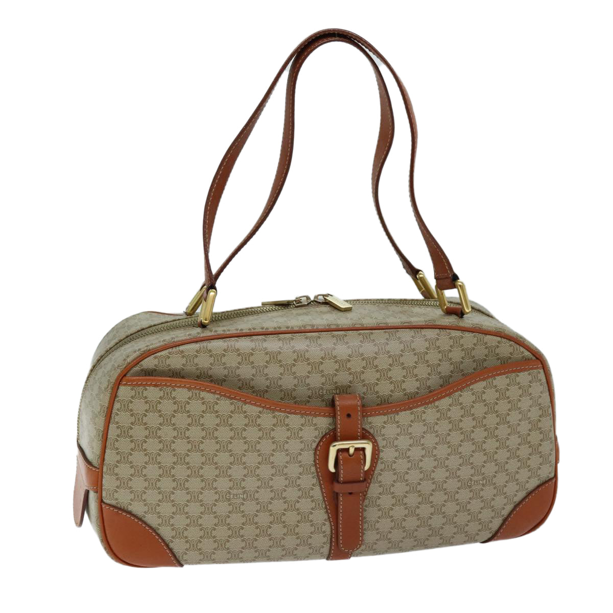 CELINE Macadam Canvas Hand Bag Beige Auth 74188