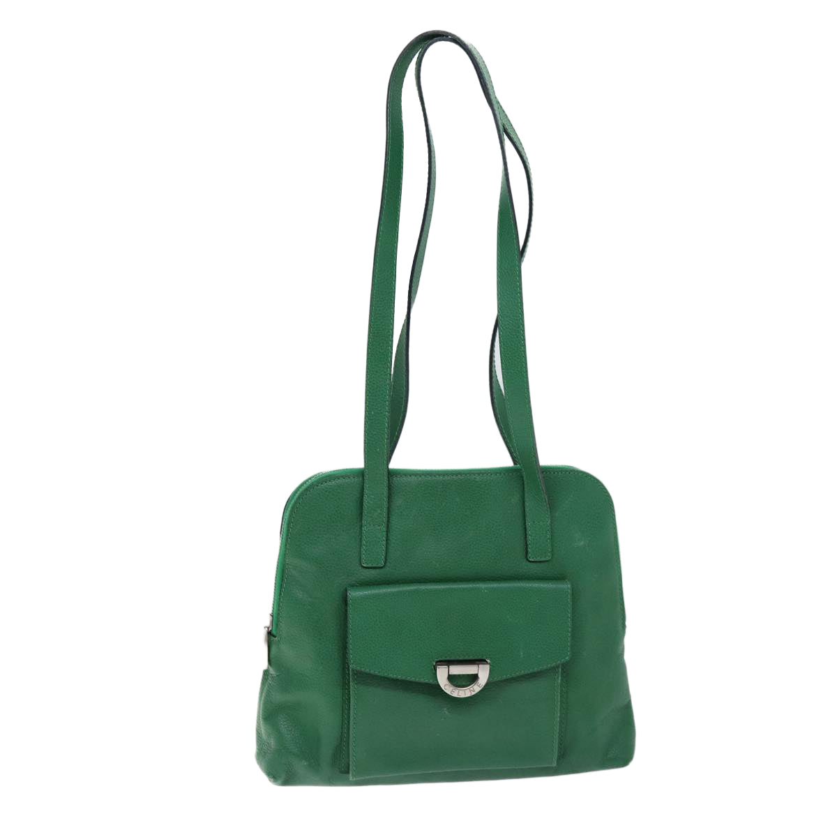 CELINE Shoulder Bag Leather Green Auth 74192