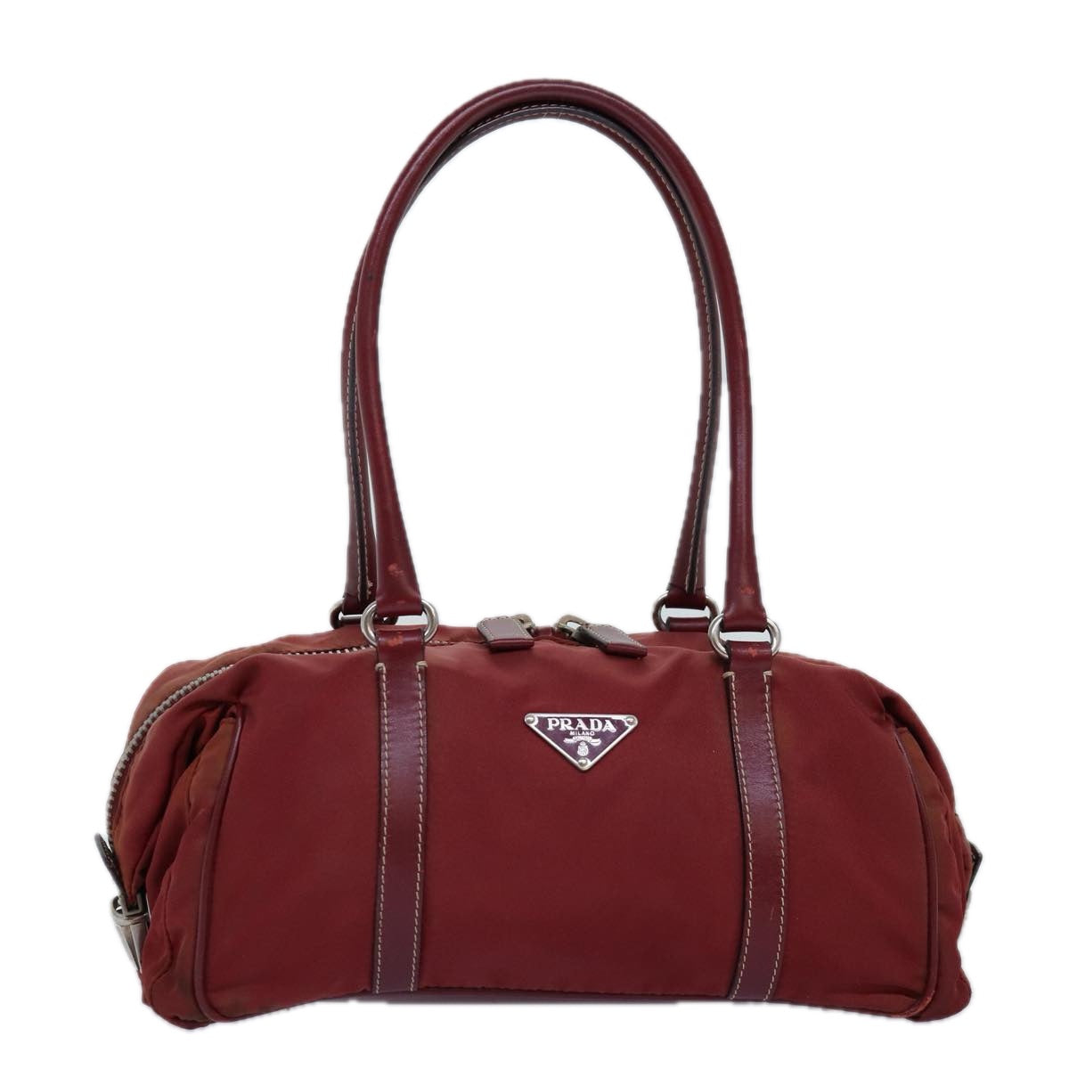 PRADA Hand Bag Nylon Bordeaux Auth 74195