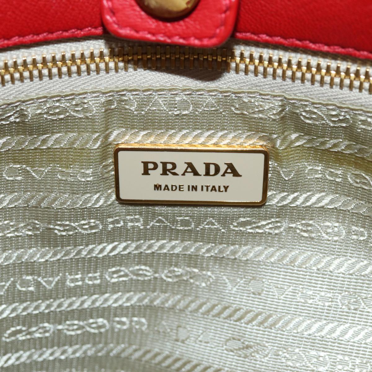 PRADA Ribbon Tote Bag Nylon Red White Auth 74201