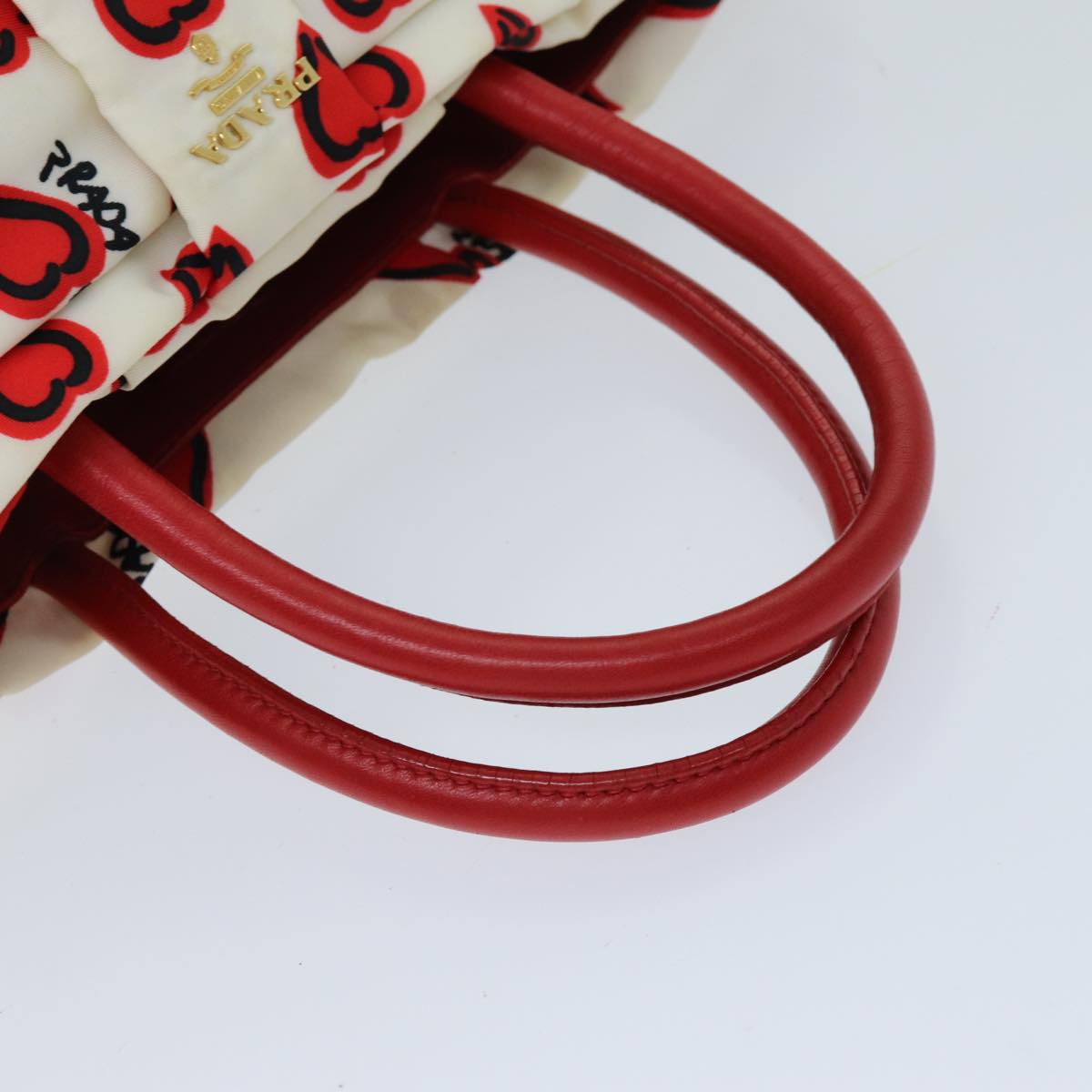 PRADA Ribbon Tote Bag Nylon Red White Auth 74201