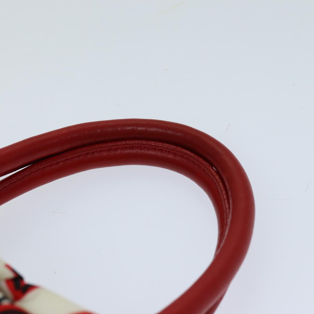 PRADA Ribbon Tote Bag Nylon Red White Auth 74201