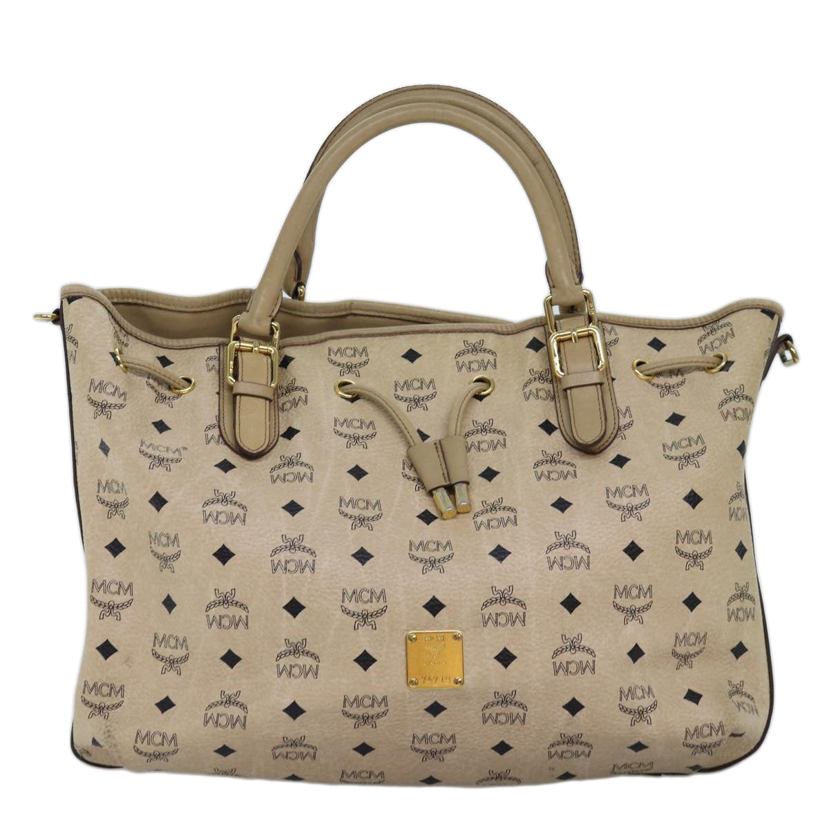 MCM Vicetos Logogram Tote Bag PVC Leather 2way Beige Auth 74220 - 0