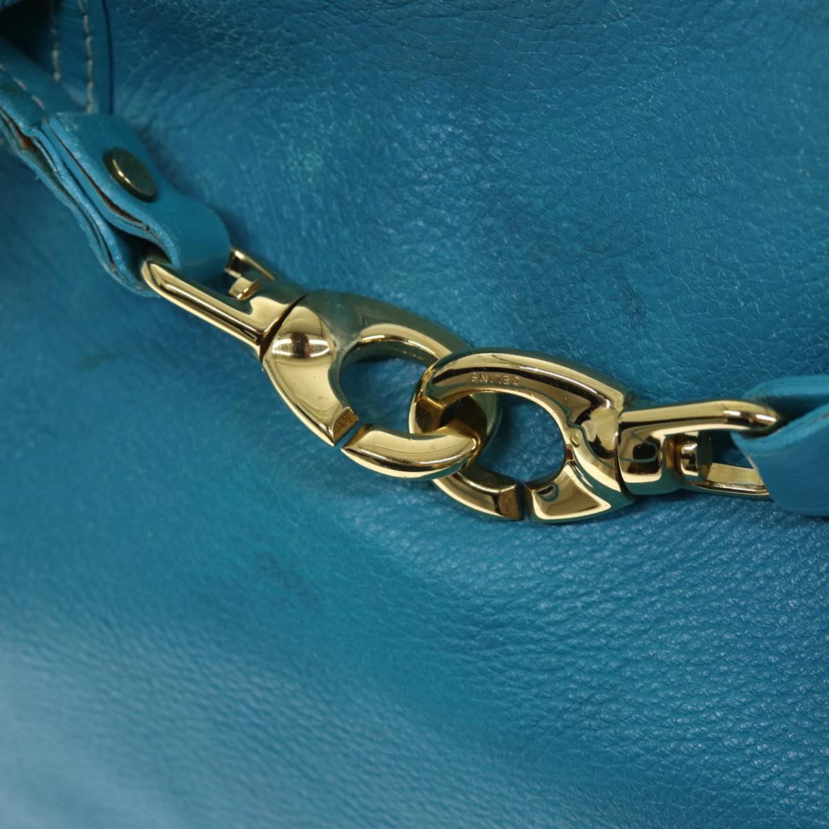 CELINE Tote Bag Leather Turquoise Blue Auth 74223