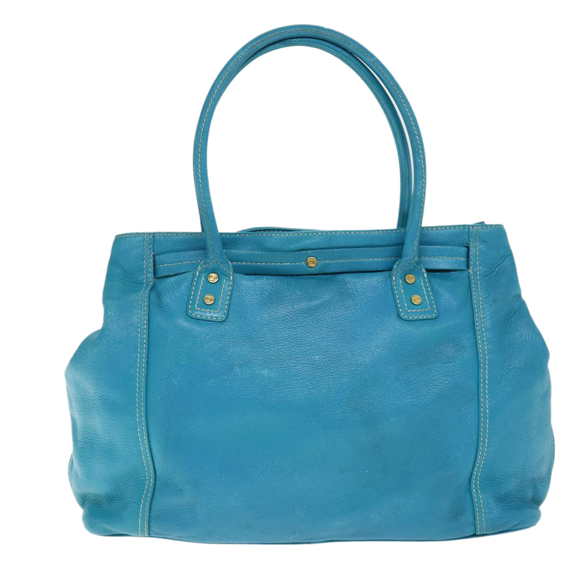 CELINE Tote Bag Leather Turquoise Blue Auth 74223 - 0