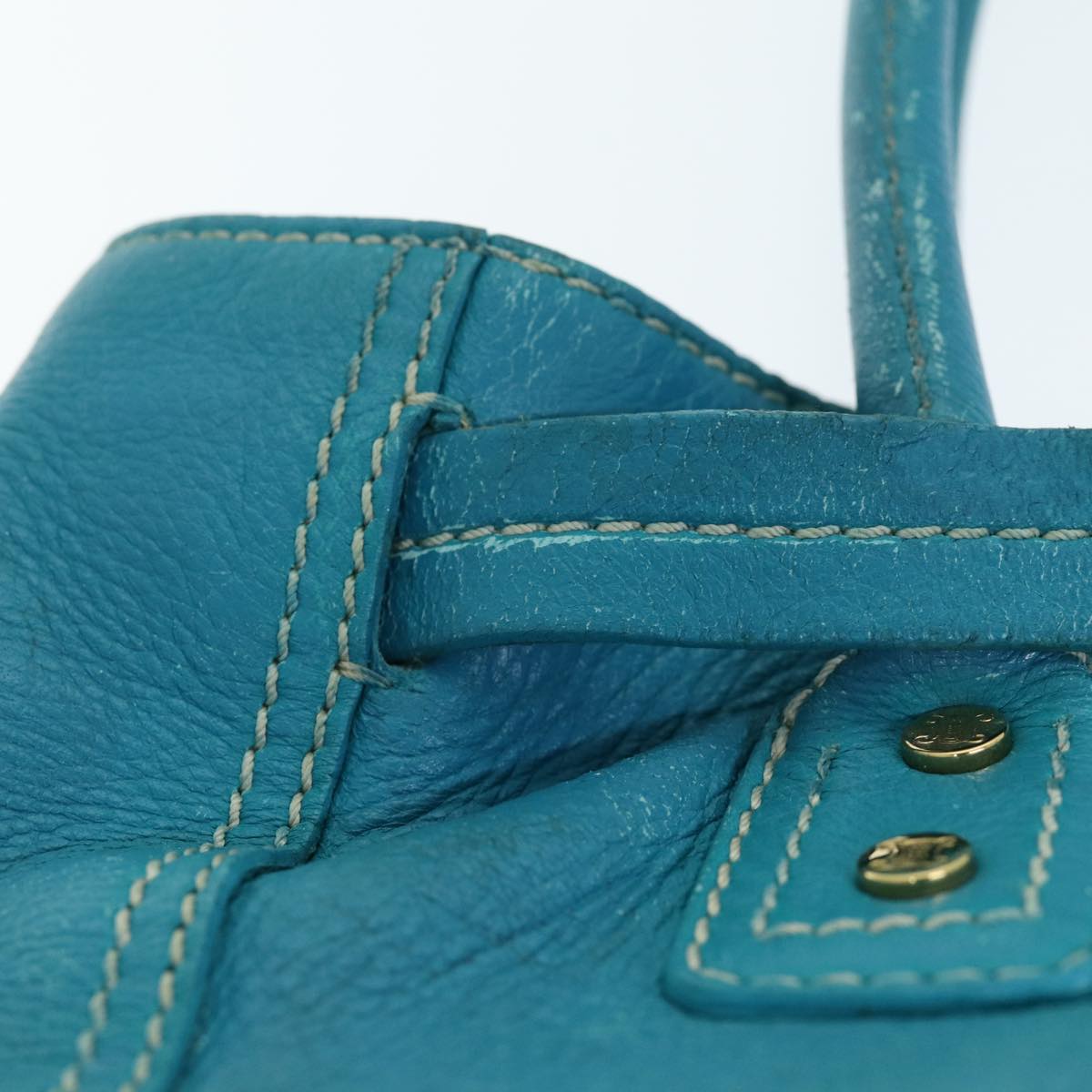 CELINE Tote Bag Leather Turquoise Blue Auth 74223