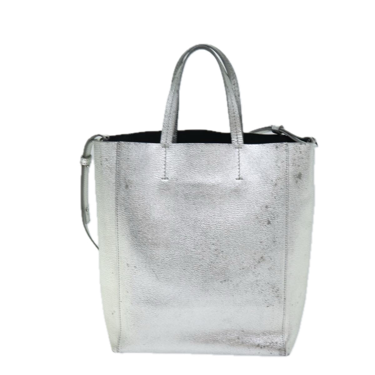 CELINE Hand Bag Leather 2way Silver Auth 74224 - 0