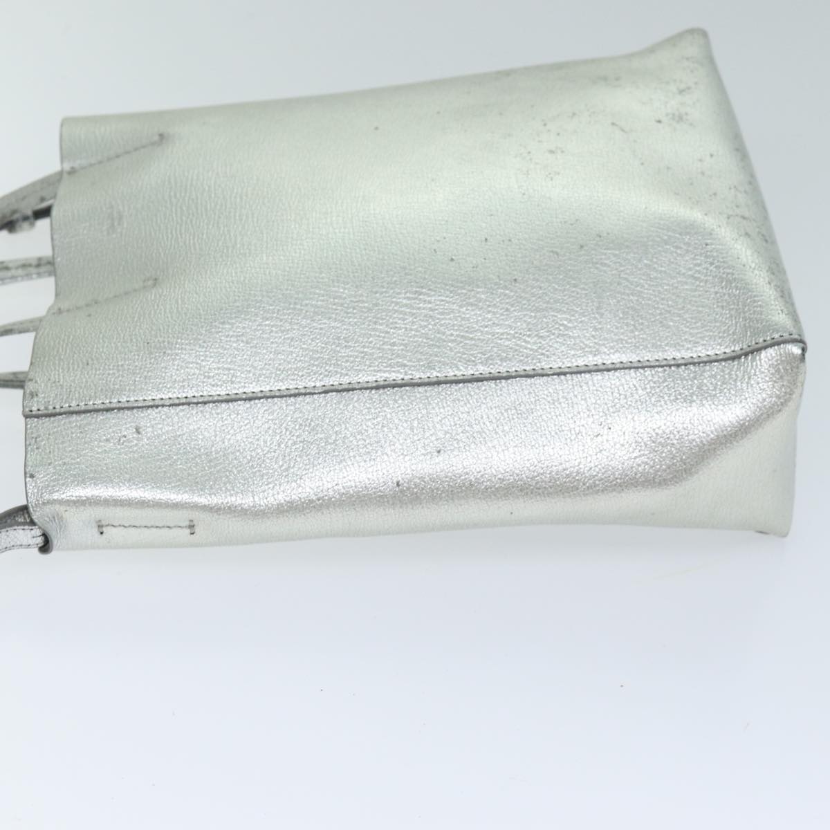 CELINE Hand Bag Leather 2way Silver Auth 74224