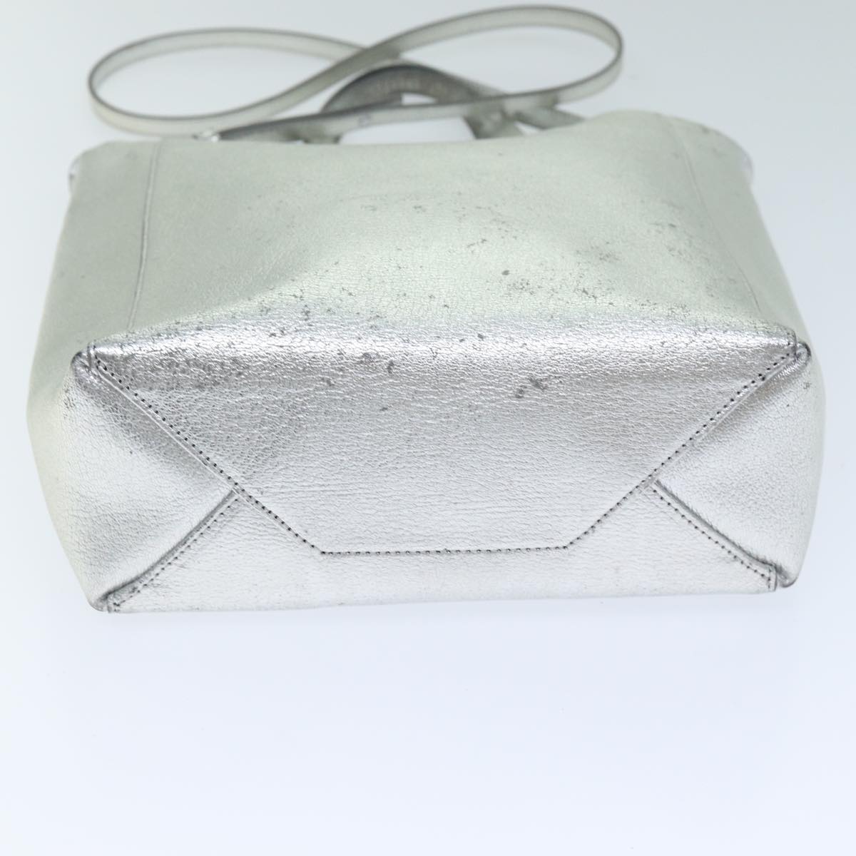 CELINE Hand Bag Leather 2way Silver Auth 74224