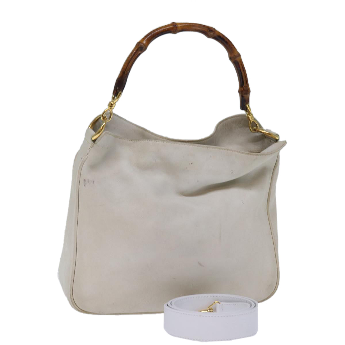 GUCCI Bamboo Shoulder Bag Leather 2way White 001 3444 1638 Auth 74231