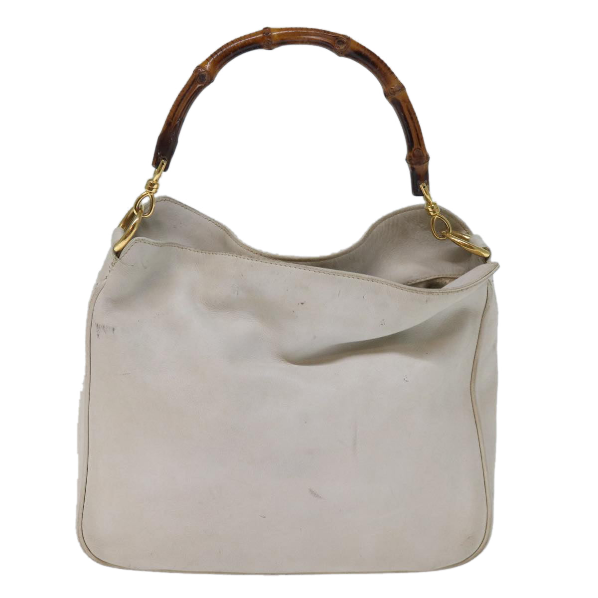 GUCCI Bamboo Shoulder Bag Leather 2way White 001 3444 1638 Auth 74231