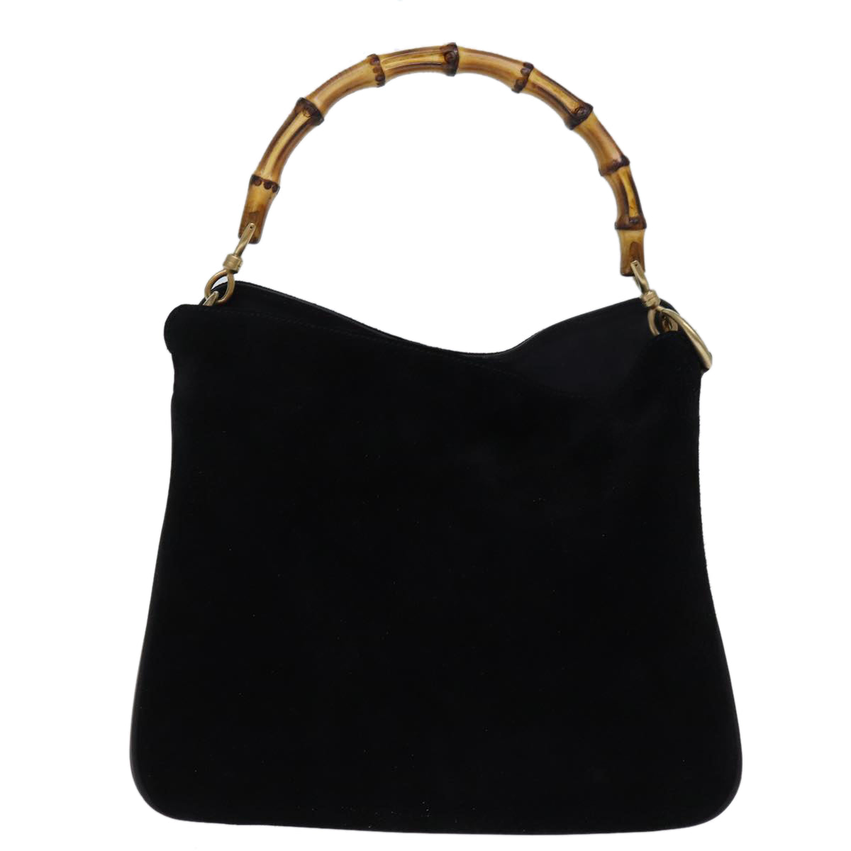 GUCCI Bamboo Shoulder Bag Suede 2way Black 001 1998 1638 Auth 74235