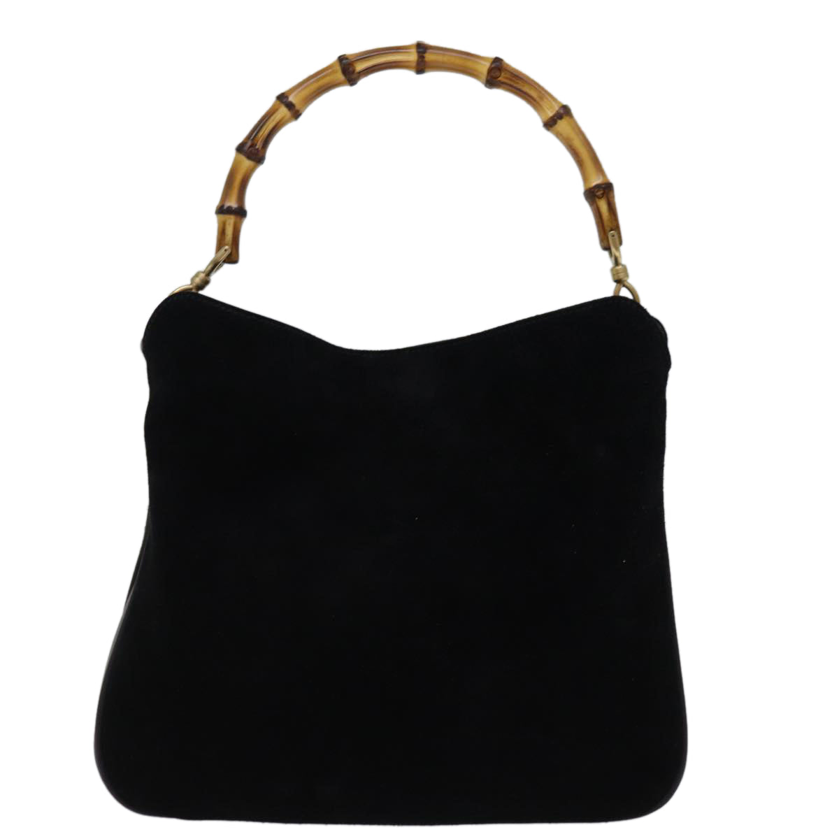 GUCCI Bamboo Shoulder Bag Suede 2way Black 001 1998 1638 Auth 74235