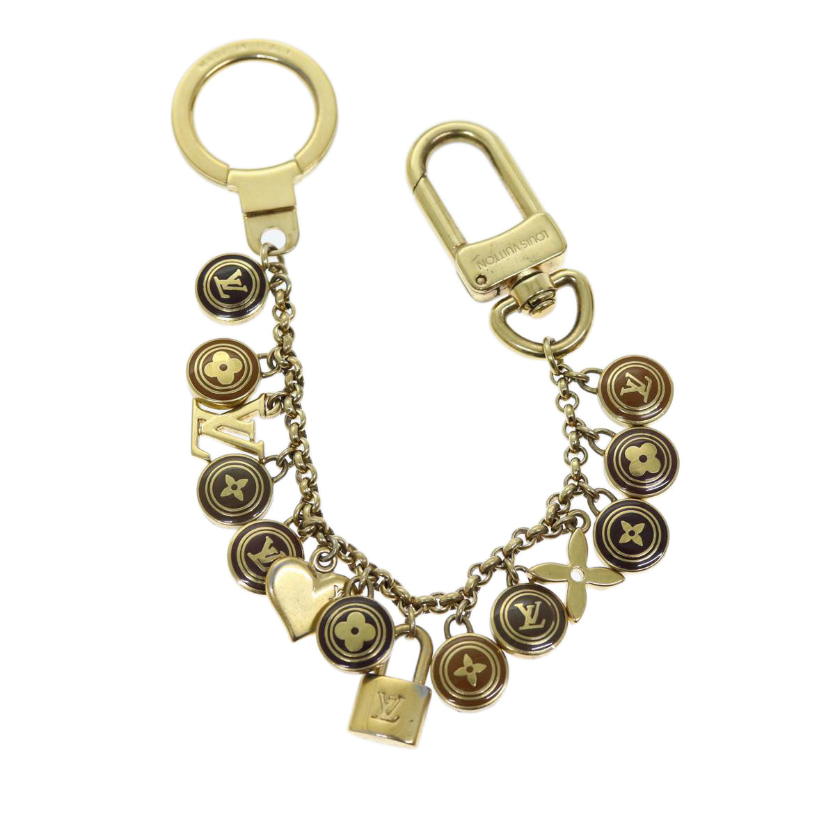 LOUIS VUITTON Monogram Porte Cles Chainne Pastilles Charm Gold M66172 Auth 74243