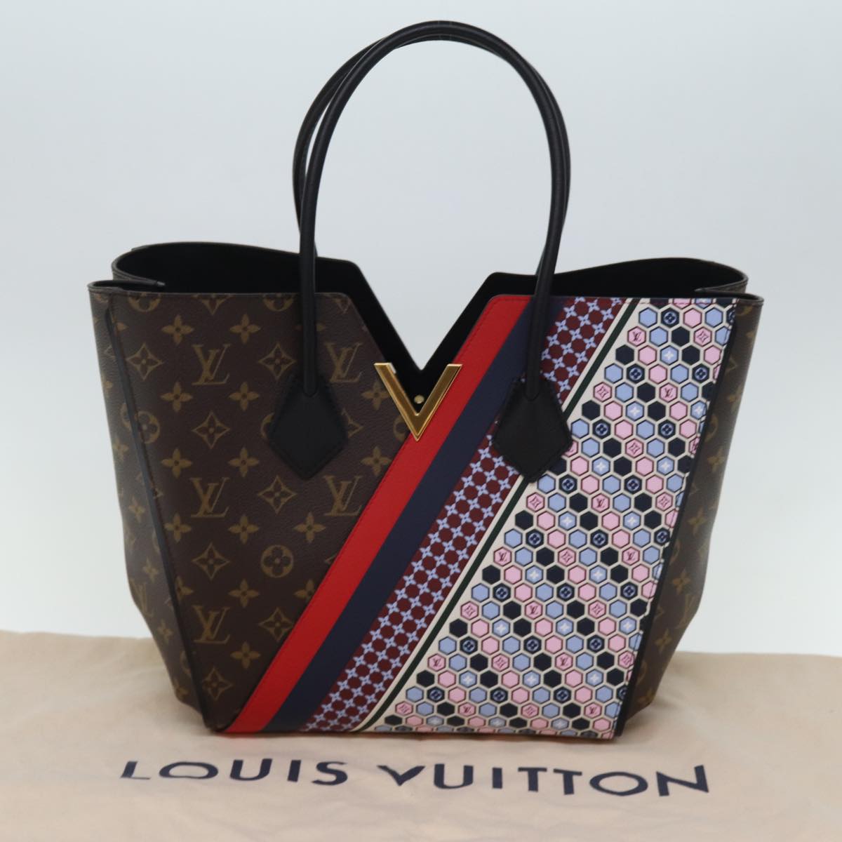 LOUIS VUITTON Monogram Kimono MM Tote Bag Red Navy M42850 LV Auth 74277S