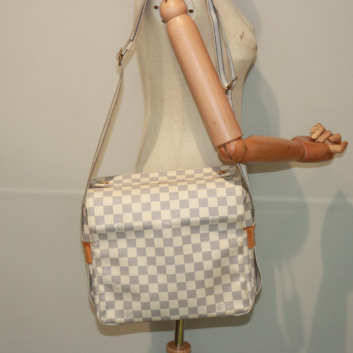 LOUIS VUITTON Damier Azur Naviglio Shoulder Bag N51189 LV Auth 74285