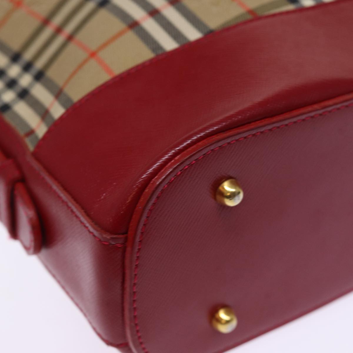 Burberrys Nova Check Shoulder Bag Canvas Beige Red Auth 74385