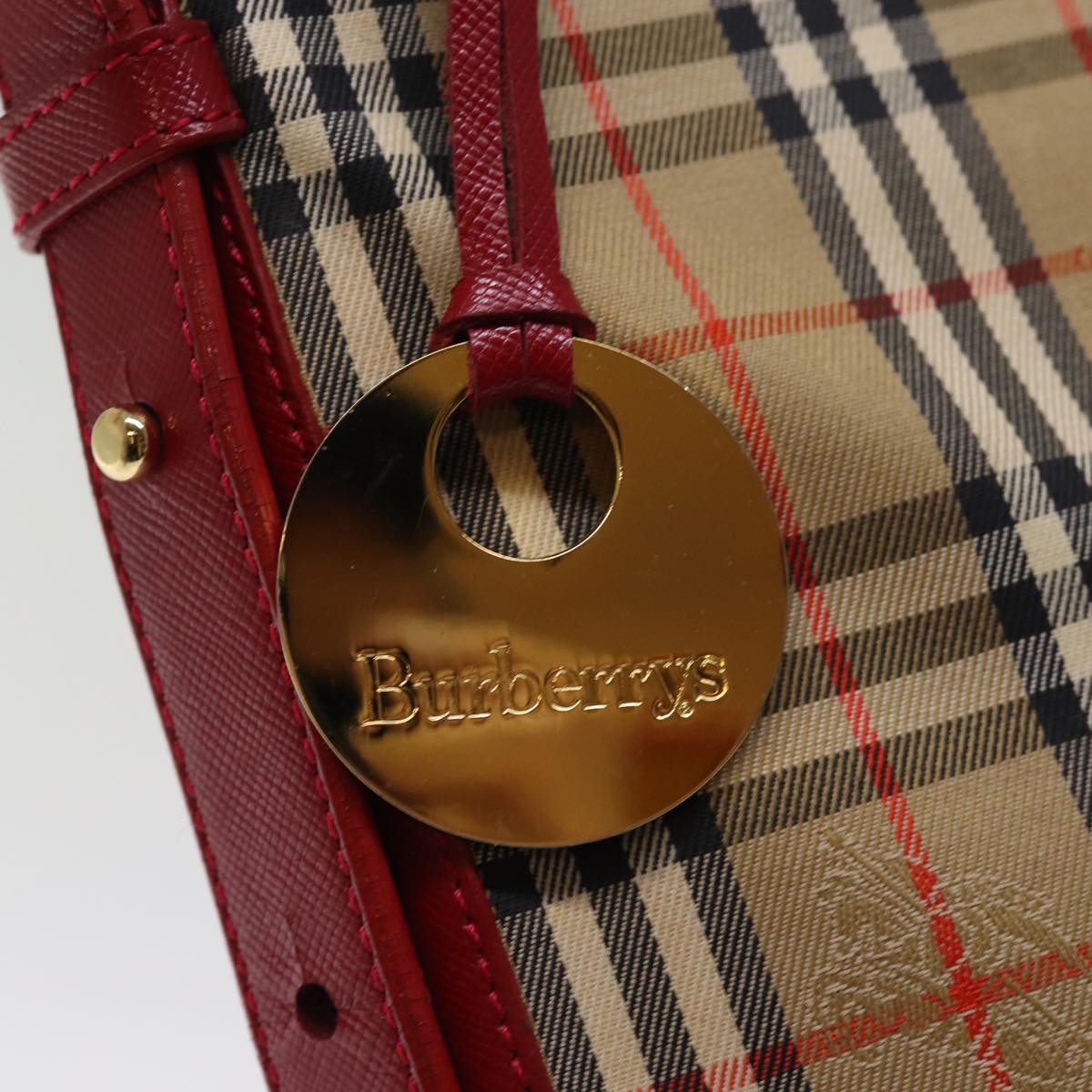 Burberrys Nova Check Shoulder Bag Canvas Beige Red Auth 74385