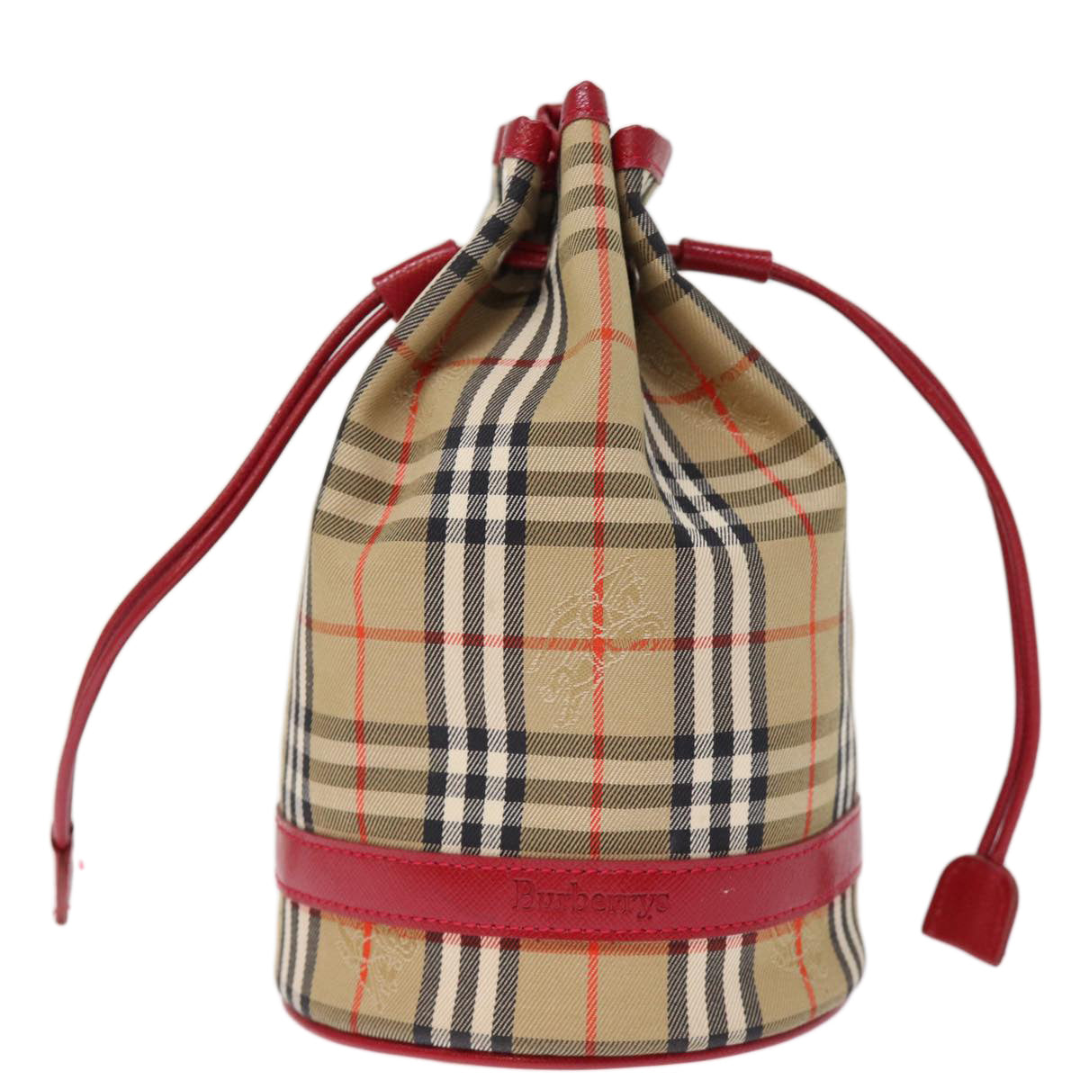 Burberrys Nova Check Drawstring Pouch Canvas Red Beige Auth 74386