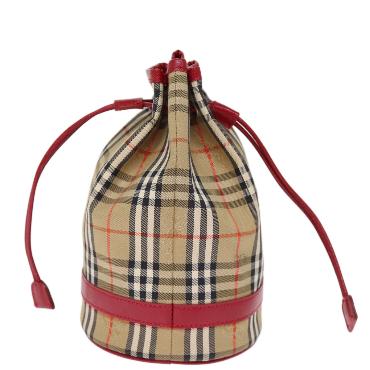Burberrys Nova Check Drawstring Pouch Canvas Red Beige Auth 74386 - 0