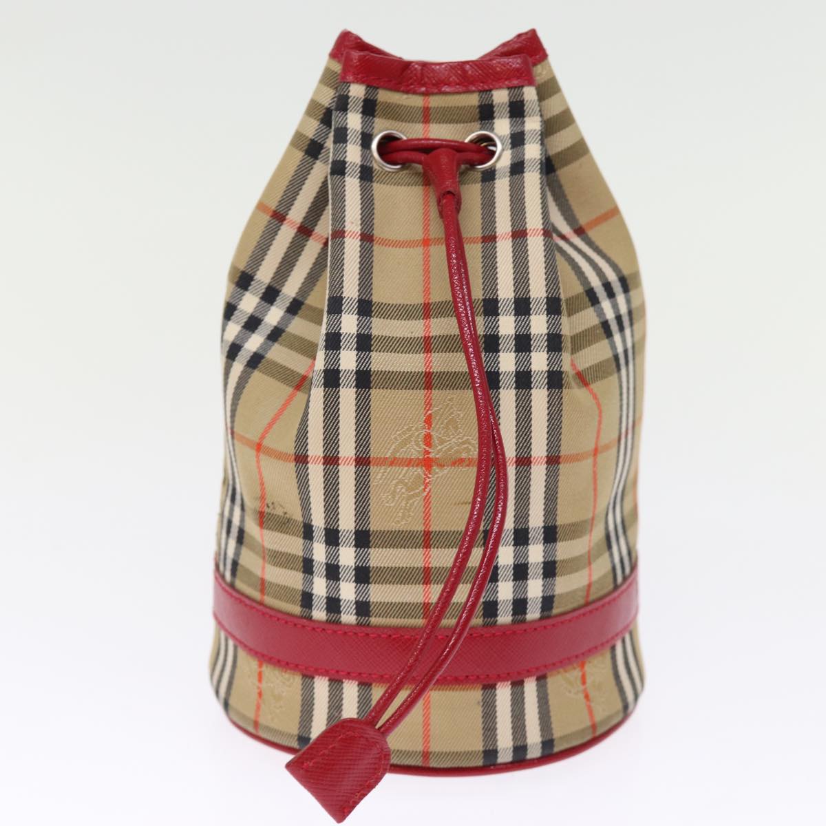 Burberrys Nova Check Drawstring Pouch Canvas Red Beige Auth 74386