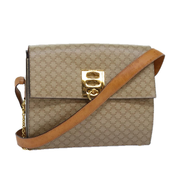 CELINE Macadam Canvas Umhängetasche Beige Auth 74388