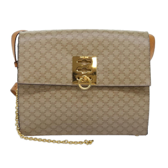 CELINE Macadam Canvas Shoulder Bag Beige Auth 74388