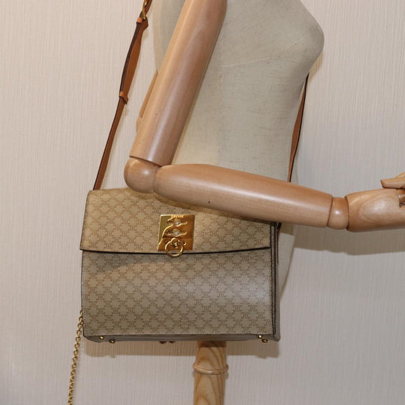 CELINE Macadam Canvas Umhängetasche Beige Auth 74388