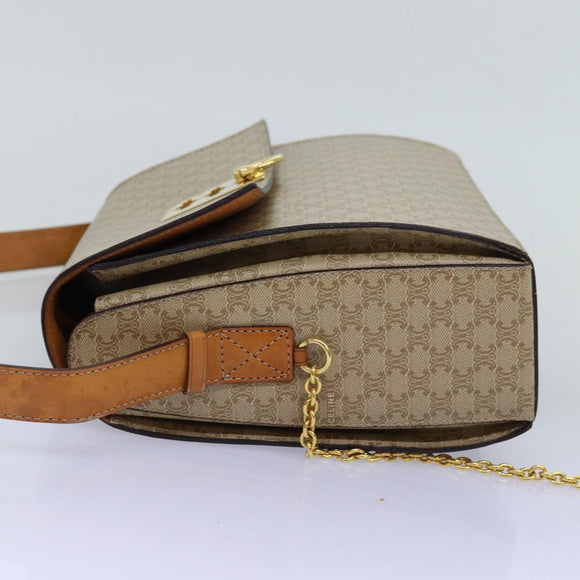 CELINE Macadam Canvas Shoulder Bag Beige Auth 74388