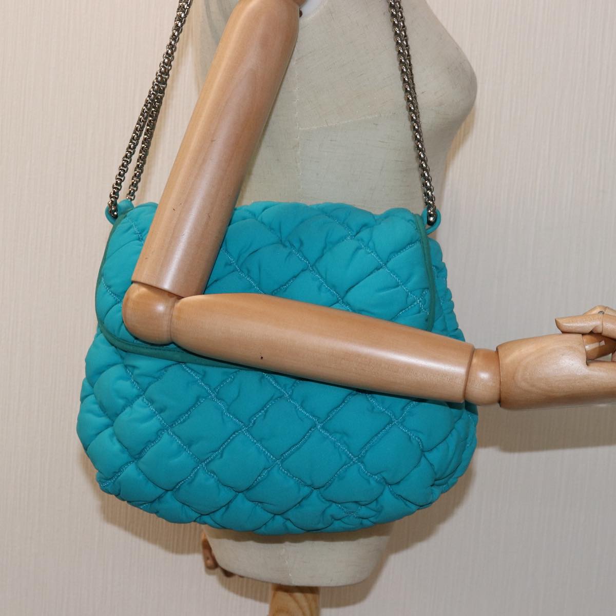 CHANEL Chain Shoulder Bag Nylon Blue CC Auth 74407A
