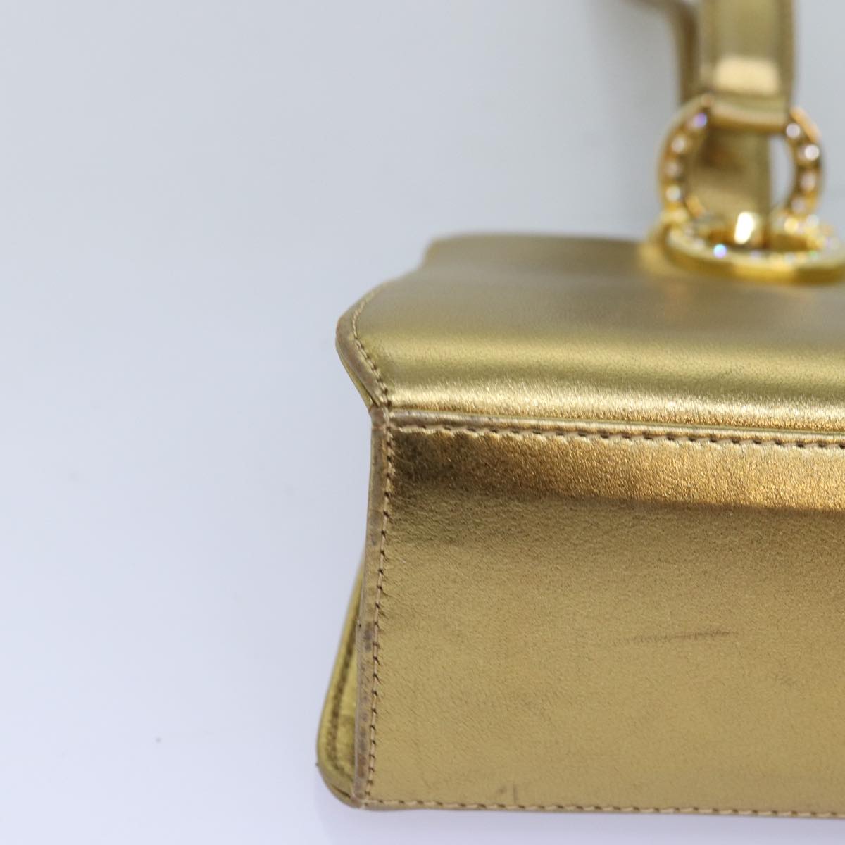 Salvatore Ferragamo Gancini Hand Bag Leather Gold Auth 74411