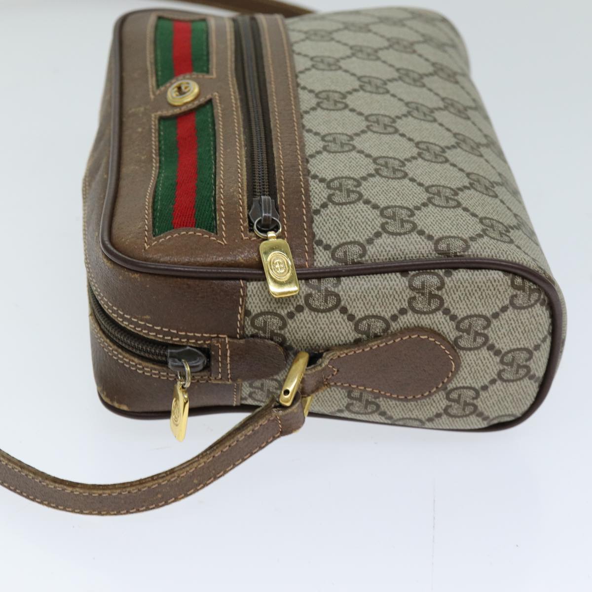 GUCCI GG Supreme Web Sherry Line Shoulder Bag PVC Beige 56 02 087 Auth 74416