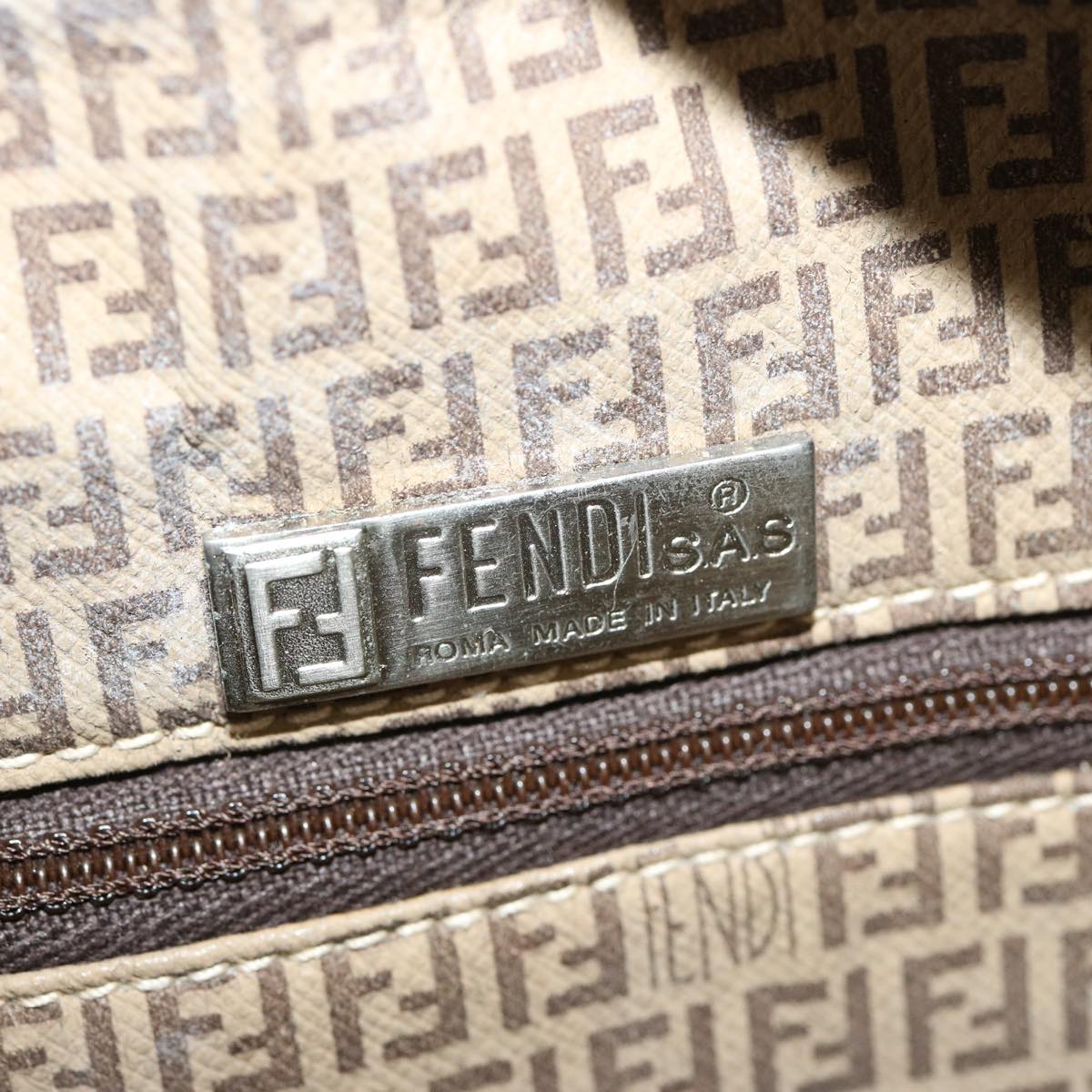 FENDI Zucchino Canvas Shoulder Bag Brown Auth 74424